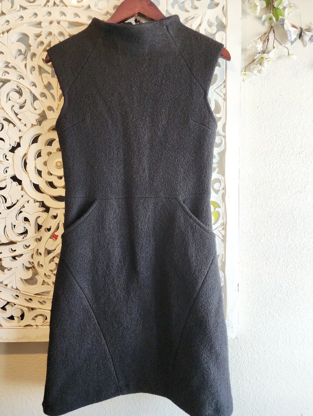 ZARA 100% WOOL HIGH NECKLINE SLEVELESS MINIBL DRESS BACK ZIPPER SIZE MEDIUM - Picture 12 of 16